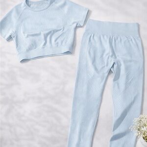 Light Blue Ribbed Activewear Set